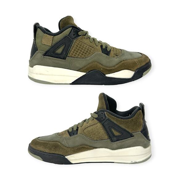 NIKE | Kids 2.5Y | Air Jordan 4 Retro SE Craft Medium Olive Shoes FB9929-200 - Picture 4 of 9